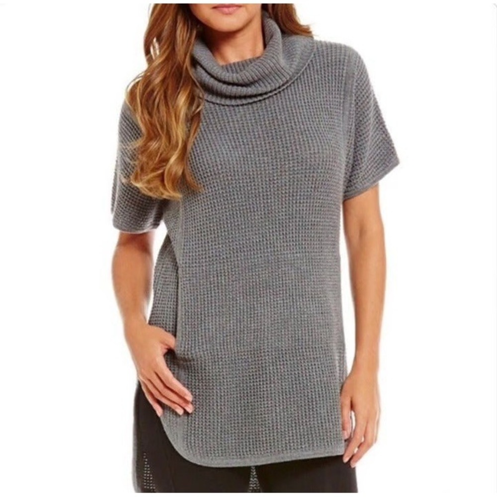 UGG Shelby Sweater Tunic Gray Waffle Knit Cowl Neck Short Sleeve Size L